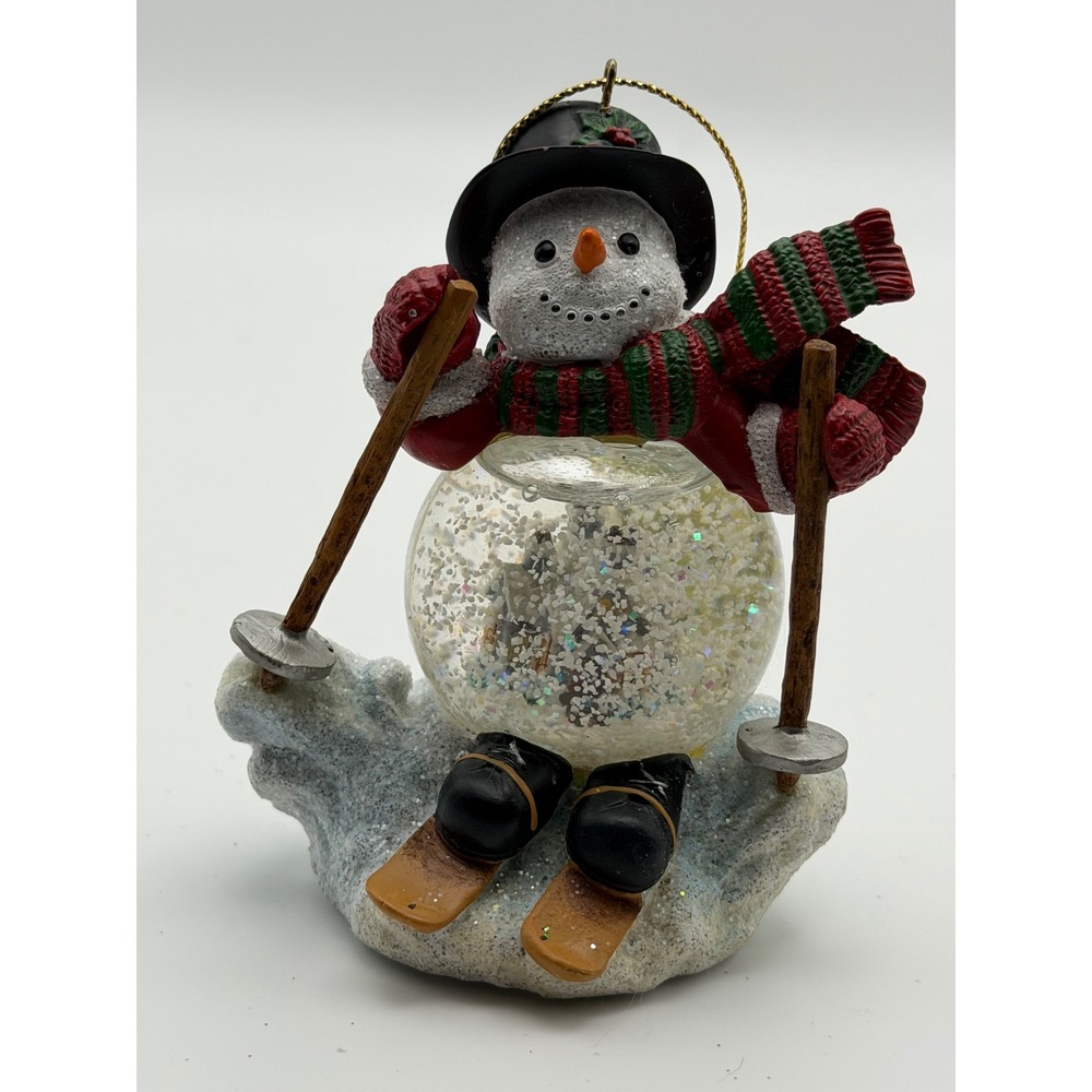 Thomas Kinkade Snow Wonderful Snowman Skiing Snow Globe Christmas Ornament